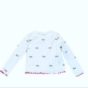 Tommy Hilfiger White Logo Shirt Red Ruffle Ric Rac Trim M 8 10 Long Sleeve